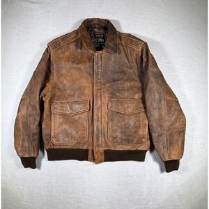 U2 Wear Me Out Mens Genuine Leather Bomber Jacket Brown L Quilted Lined RN 61165